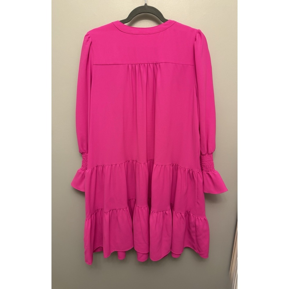 Tuckernuck POMANDER PLACE Kenzo Dress XL Electric Pink Tiered Long Sleeve Shift - Picture 2 of 10